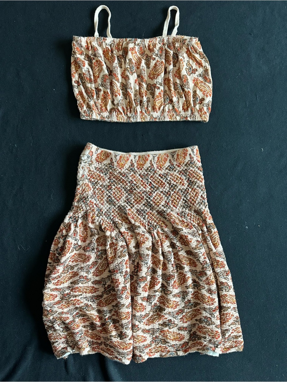 Zara Kids 12 years Cream & Rust Paisley Smocked Skirt and crop top Set - Picture 6 of 7